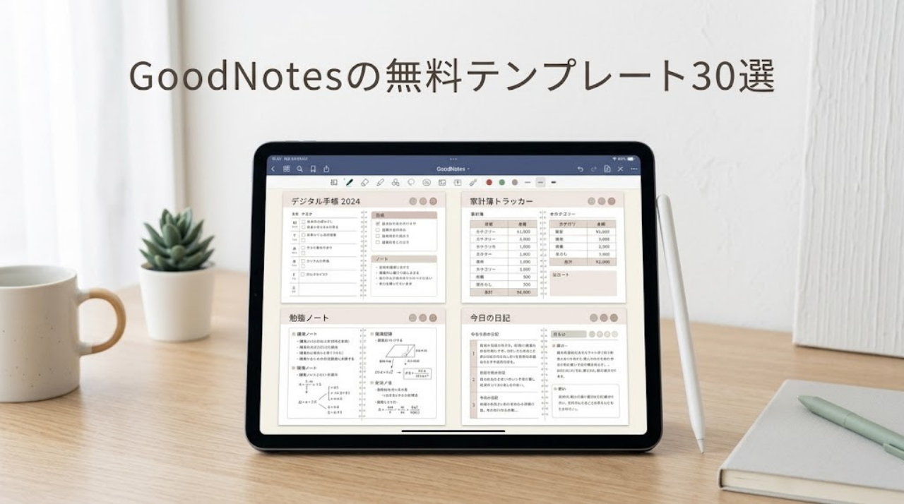 GoodNotesの無料テンプレートを手帳・家計簿・勉強用でまとめた記事のアイキャッチ画像
