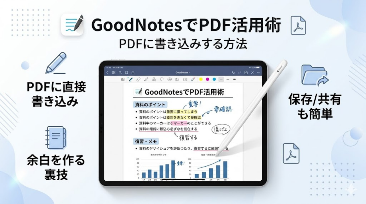 GoodNotesでPDFに書き込みする方法を解説するアイキャッチ画像