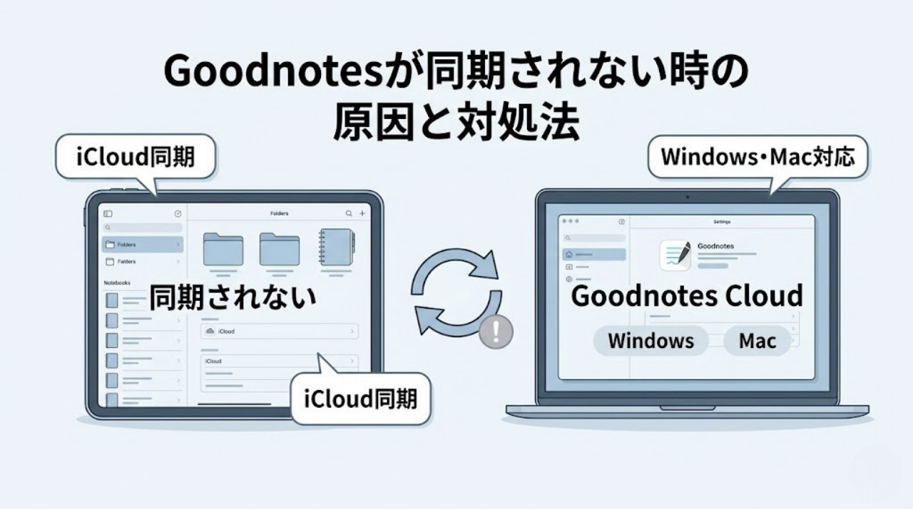 Goodnotesが同期されない時の原因と対処法を解説するアイキャッチ画像