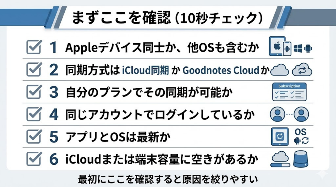 Goodnotesが同期されない時に最初に確認したい10秒チェックリスト