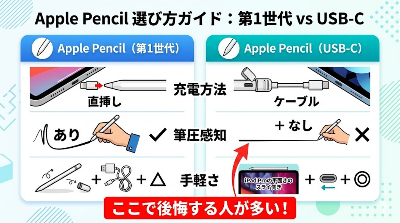Apple Pencil第1世代とUSB-Cモデルの違いと注意点