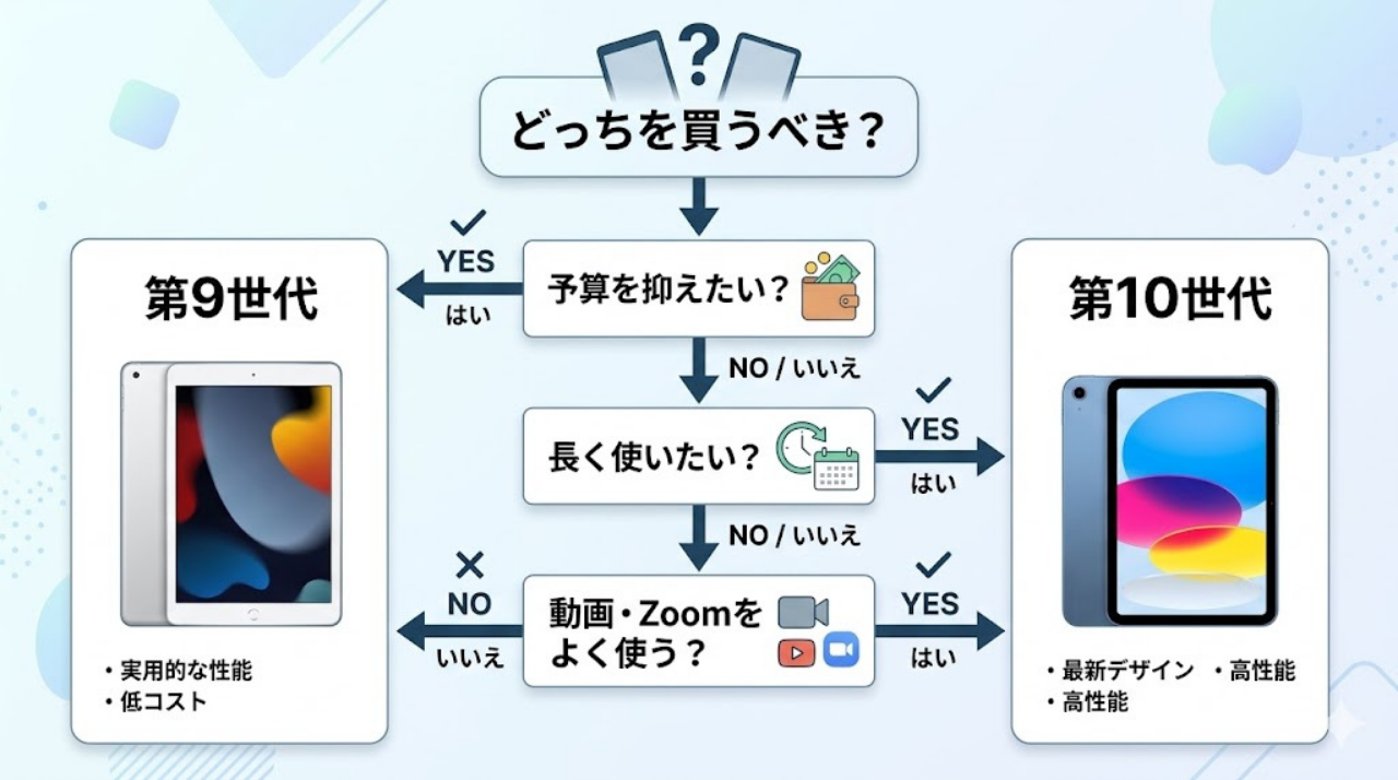 iPad第9世代と第10世代の選び方フローチャート