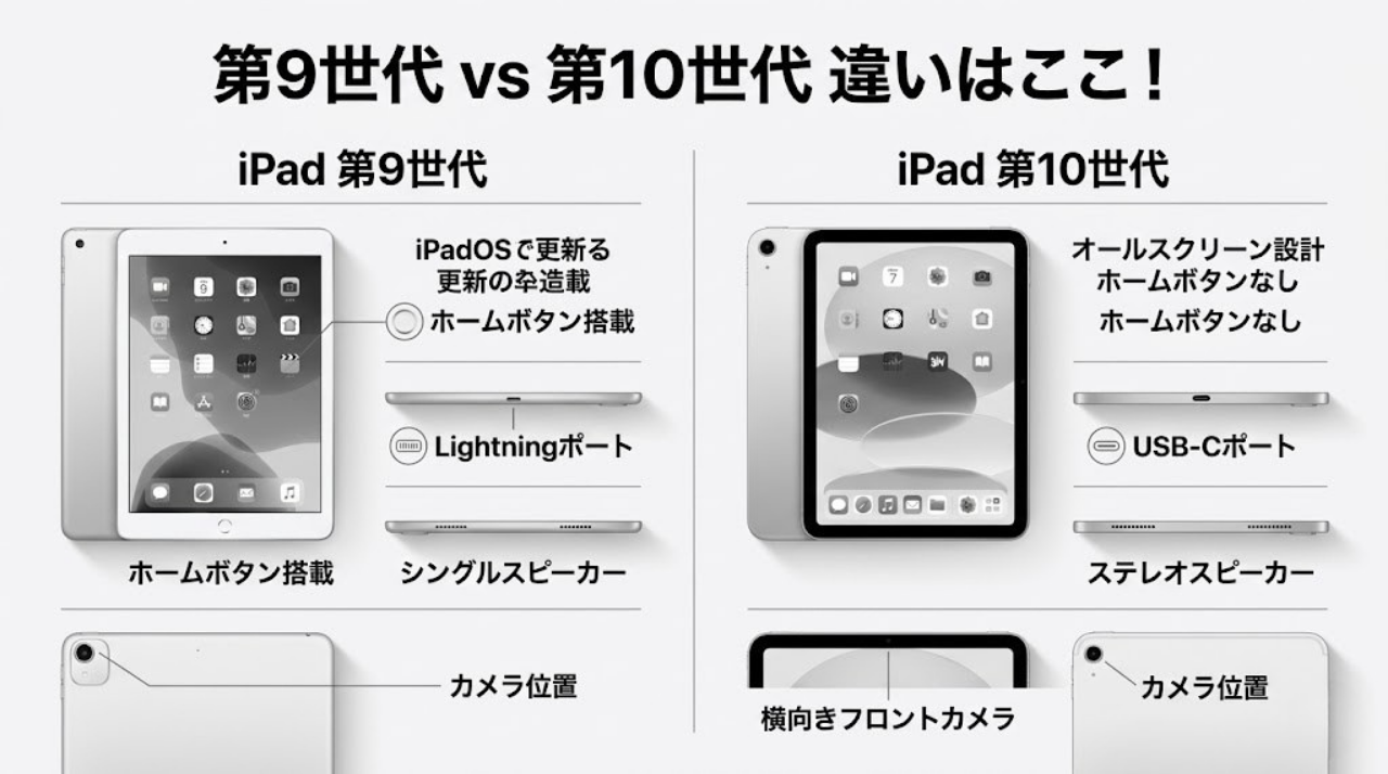 iPad第10世代と第9世代の違い比較イメージ