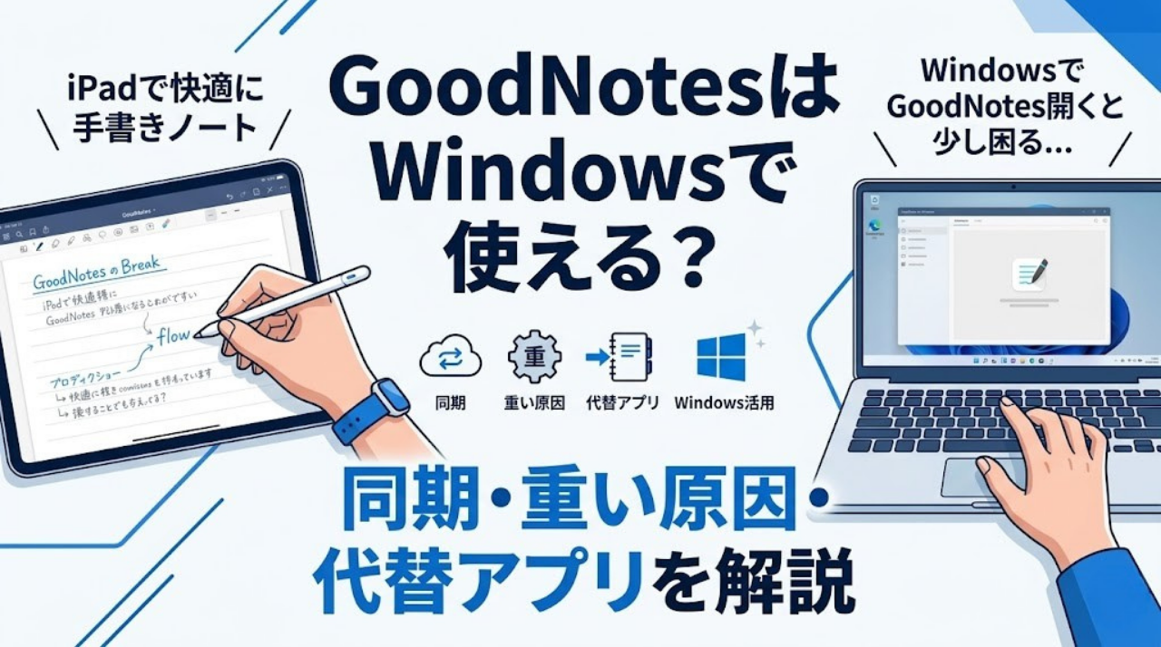 iPad版とWindows版のGoodNotesの違いを比較し、同期や重さ、代替アプリを解説する記事のアイキャッチ画像