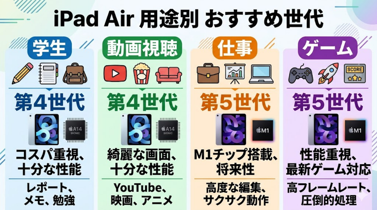 用途別iPad Airおすすめモデル一覧