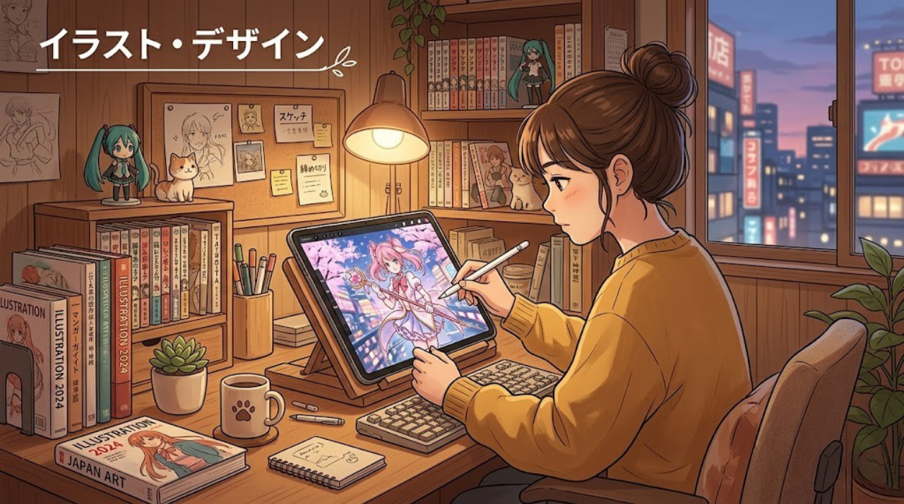 iPadとApple Pencilでイラストを描く様子